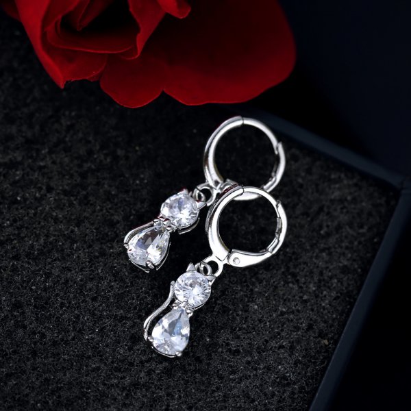 Cat shape zircon pendant necklace earrings set